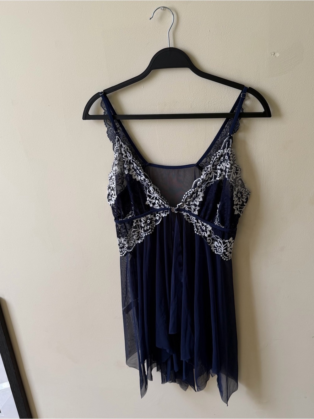 Lace-Trim Navy Babydoll Chemise - Women Intimates